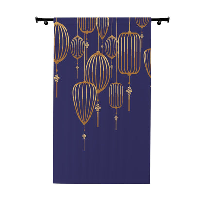 Kate McEnroe New York Gold Lantern Blackout Curtain, Elegant Chinoiserie Window Treatment, Modern Gold Lantern Patterned Panel, Decorative Living Room CurtainWindow Curtains20429160674302819997