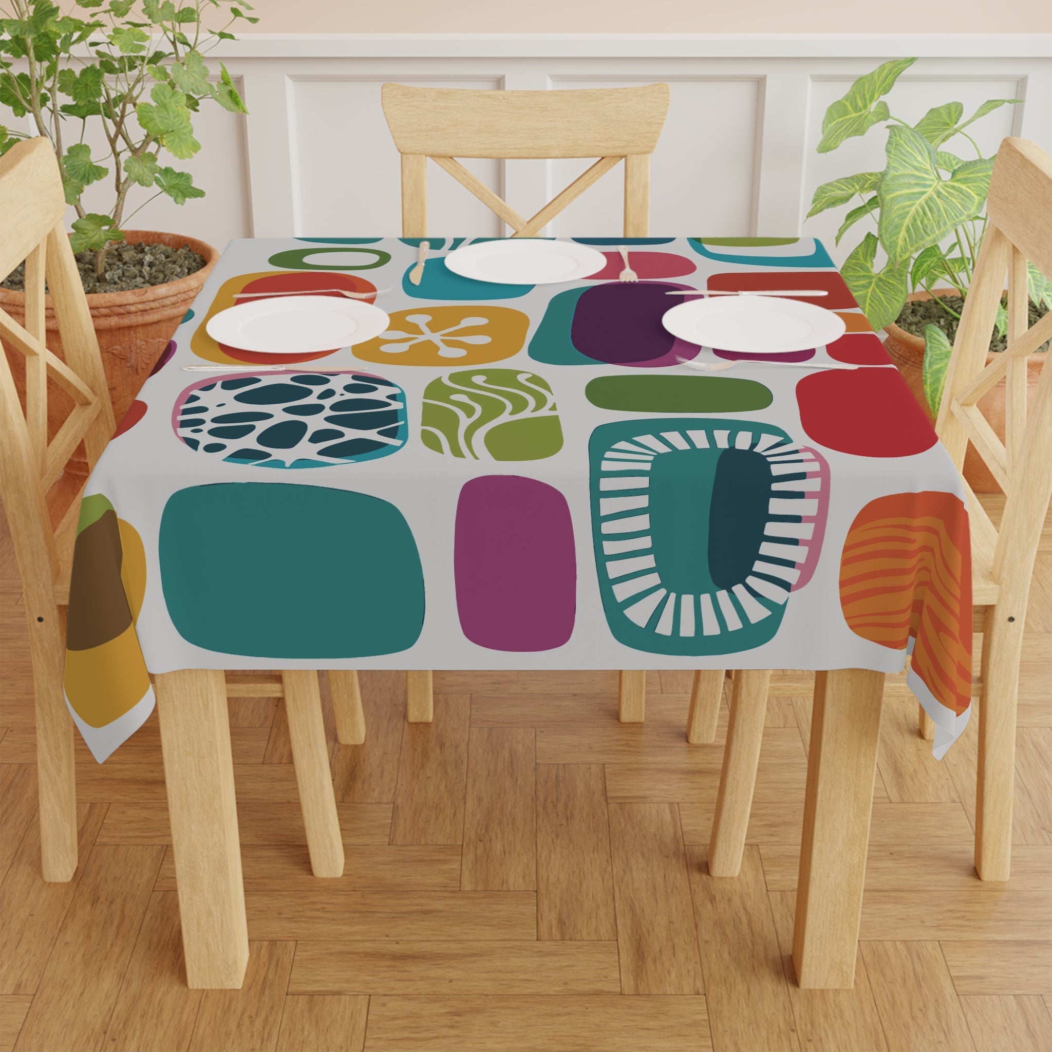 Kate McEnroe New York Googie Amoeba Mid Century Modern Tablecloth, Retro 1950s MCM Dining Table LinenTablecloths28309389995649282796