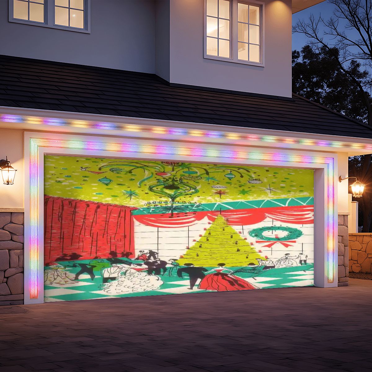 Kate McEnroe New York Grand Christmas Ballroom Dance Garage Door Banner, Mid Century Modern Holiday Party Outdoor DecorGarage Door BanneroW2f3v6Zxc