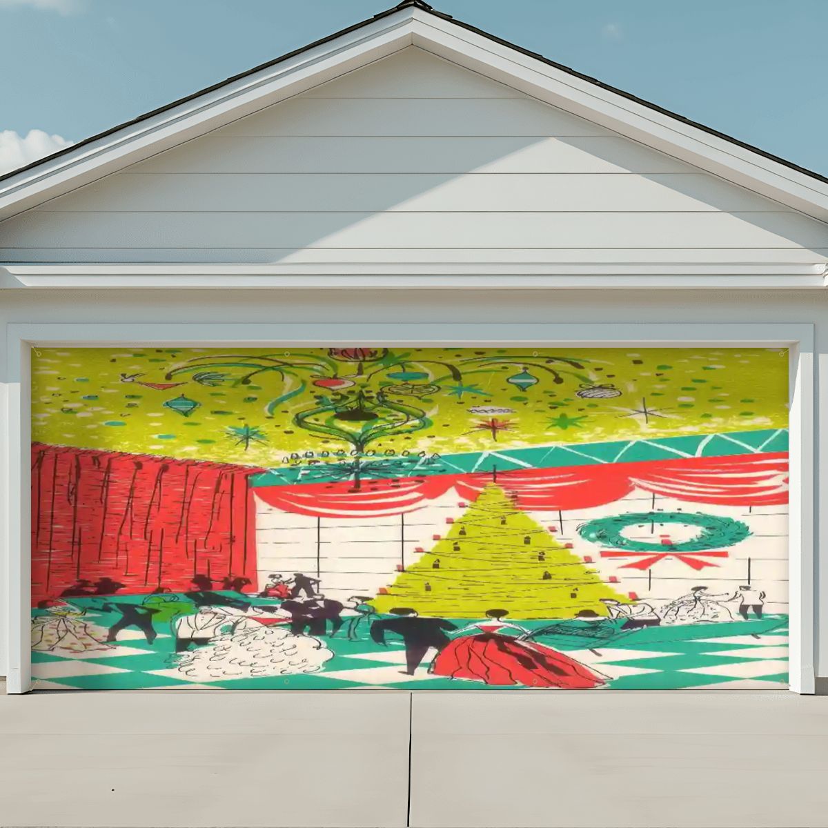 Kate McEnroe New York Grand Christmas Ballroom Dance Garage Door Banner, Mid Century Modern Holiday Party Outdoor DecorGarage Door BanneroW2f3v6Zxc