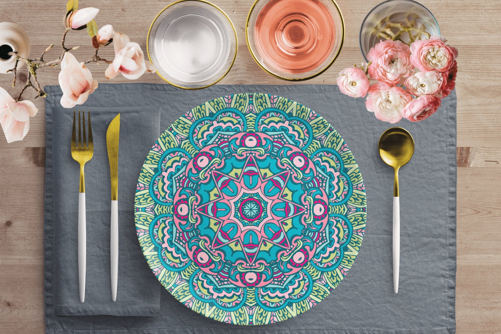 Kate McEnroe New York Green &amp; Pink Mandala Dinnerware Plate SetPlates9820SINGLE