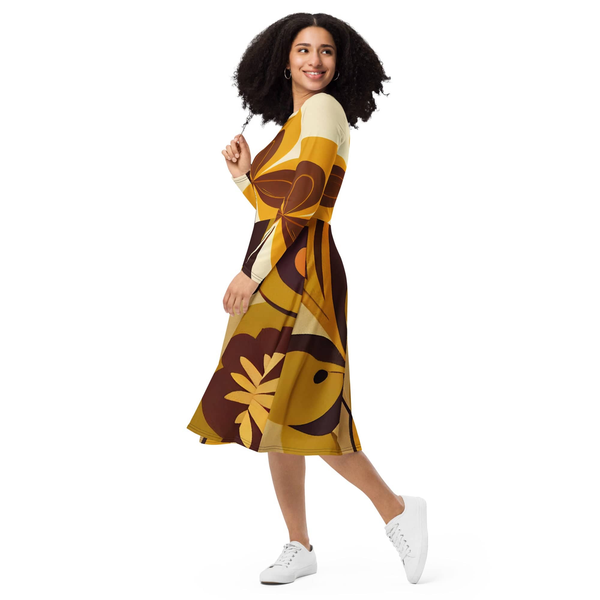 Kate McEnroe New York Groovy 60s MCM Retro Hippie Flower Power Midi Dress, Mid Century Modern Hipster Boho Party Dress - 132482823Dresses7554363_15103