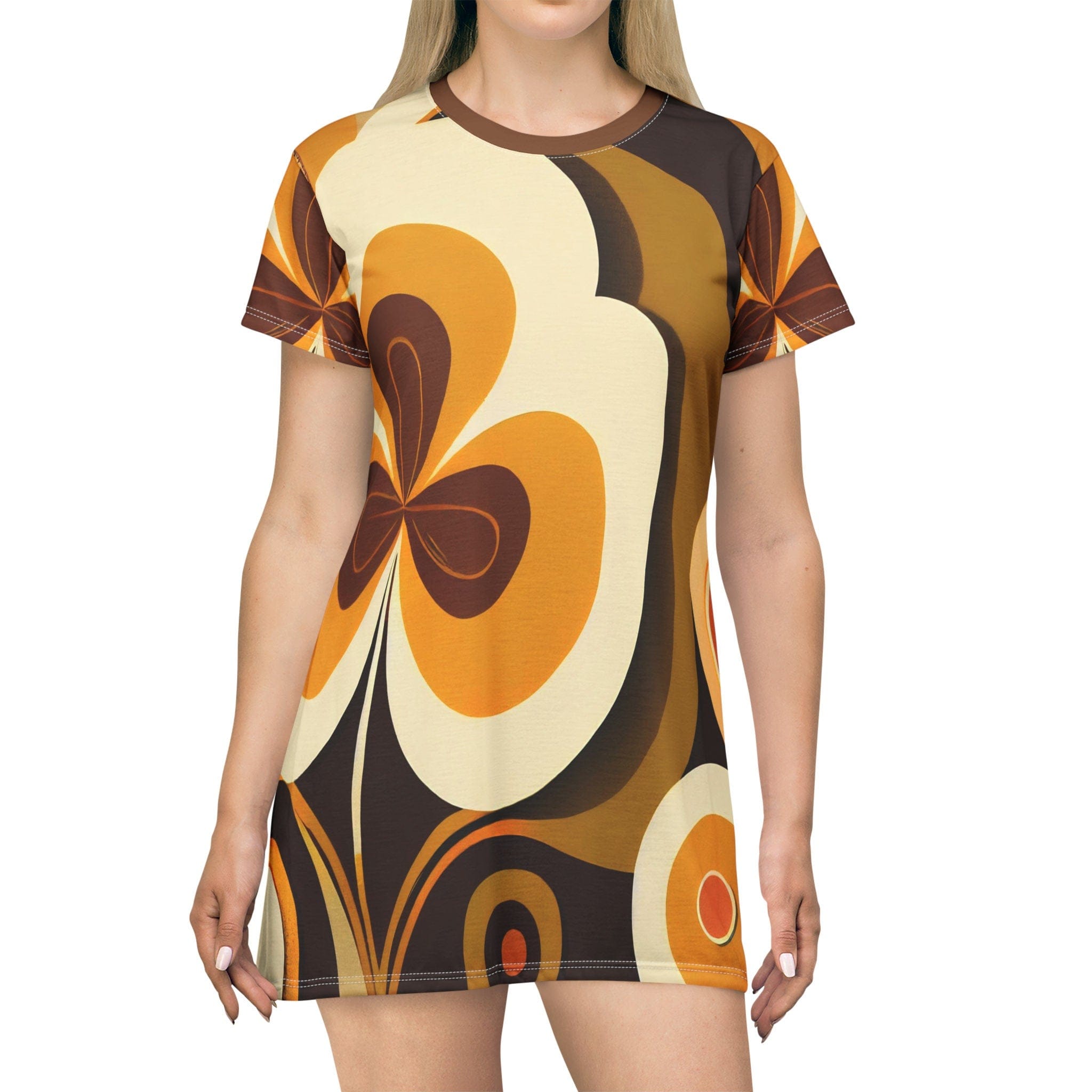 Kate McEnroe New York Groovy 60s MCM Retro Hippie Flower Power T - Shirt Dress, Mid Century Modern Hipster Boho Party Dress - 129982223Dresses79509440812453834017