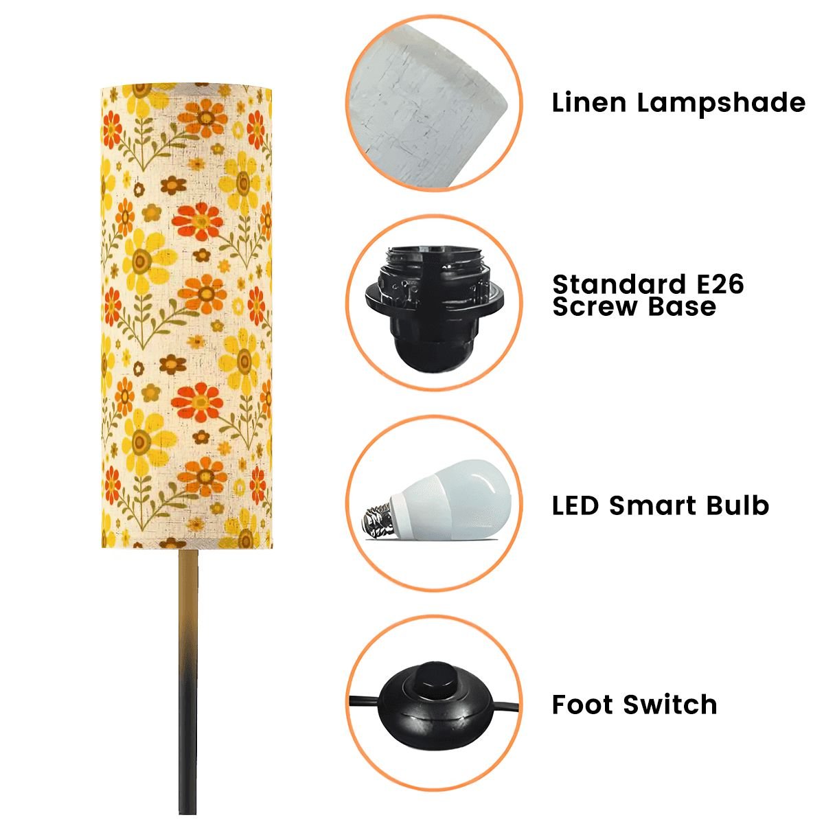 Kate McEnroe New York Groovy 70s Daisy Retro Floral Slim Floor Lamp, Mid Century Modern Lighting AccentSlim Floor LampsJpASjiCAEF