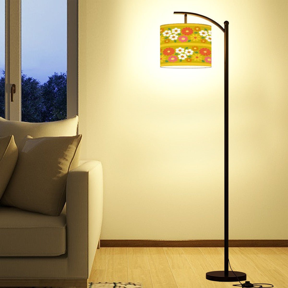 Kate McEnroe New York Groovy 70s Flower Power Arc Floor Lamp, Mid Century Modern Retro Accent LightFloor Lamps3YKN7O4fKb