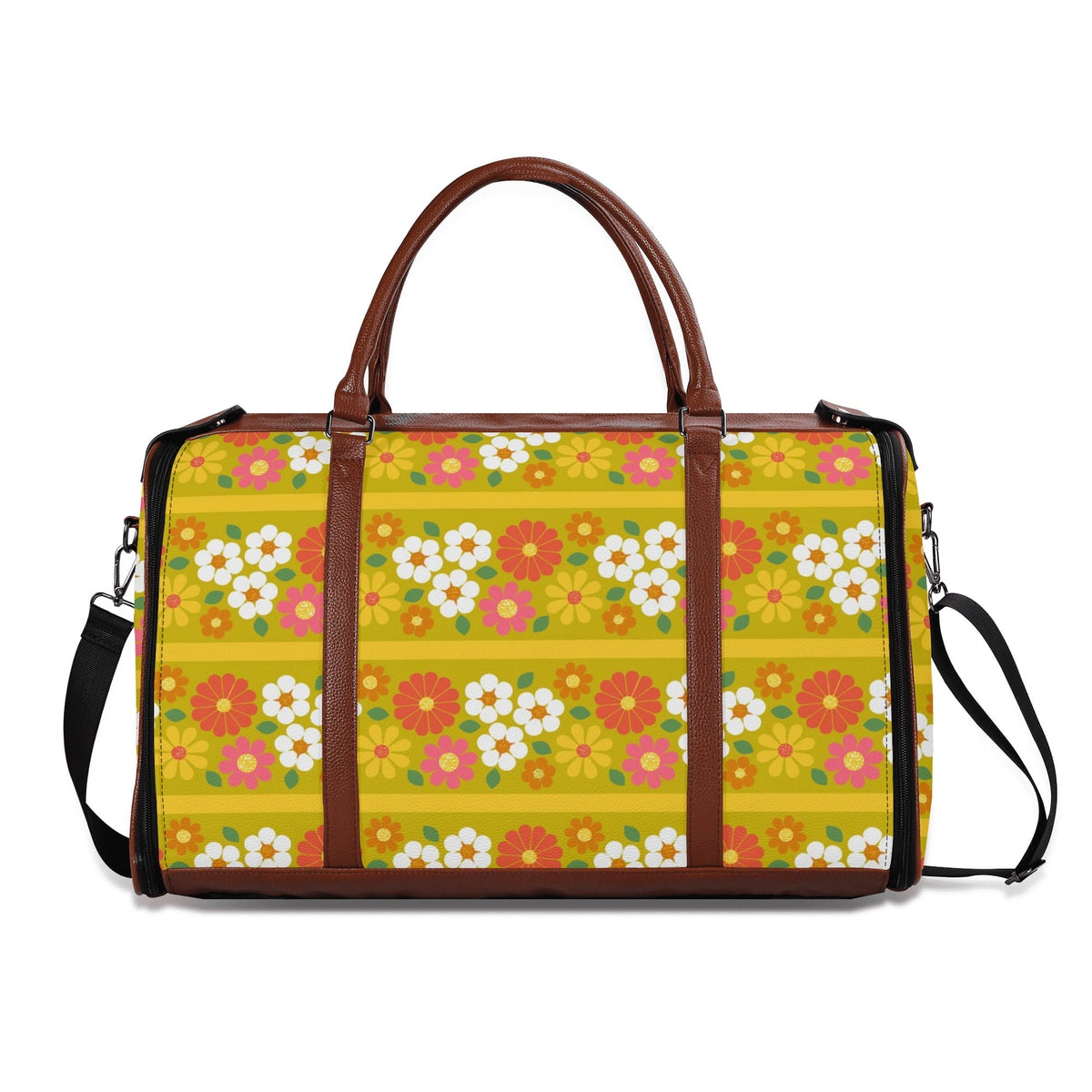 Kate McEnroe New York Groovy 70s Flower Power Duffel Bag, Retro Mod Daisy Travel Weekender, Vintage Hippie LuggageDuffel BagsNM646D6W - 1