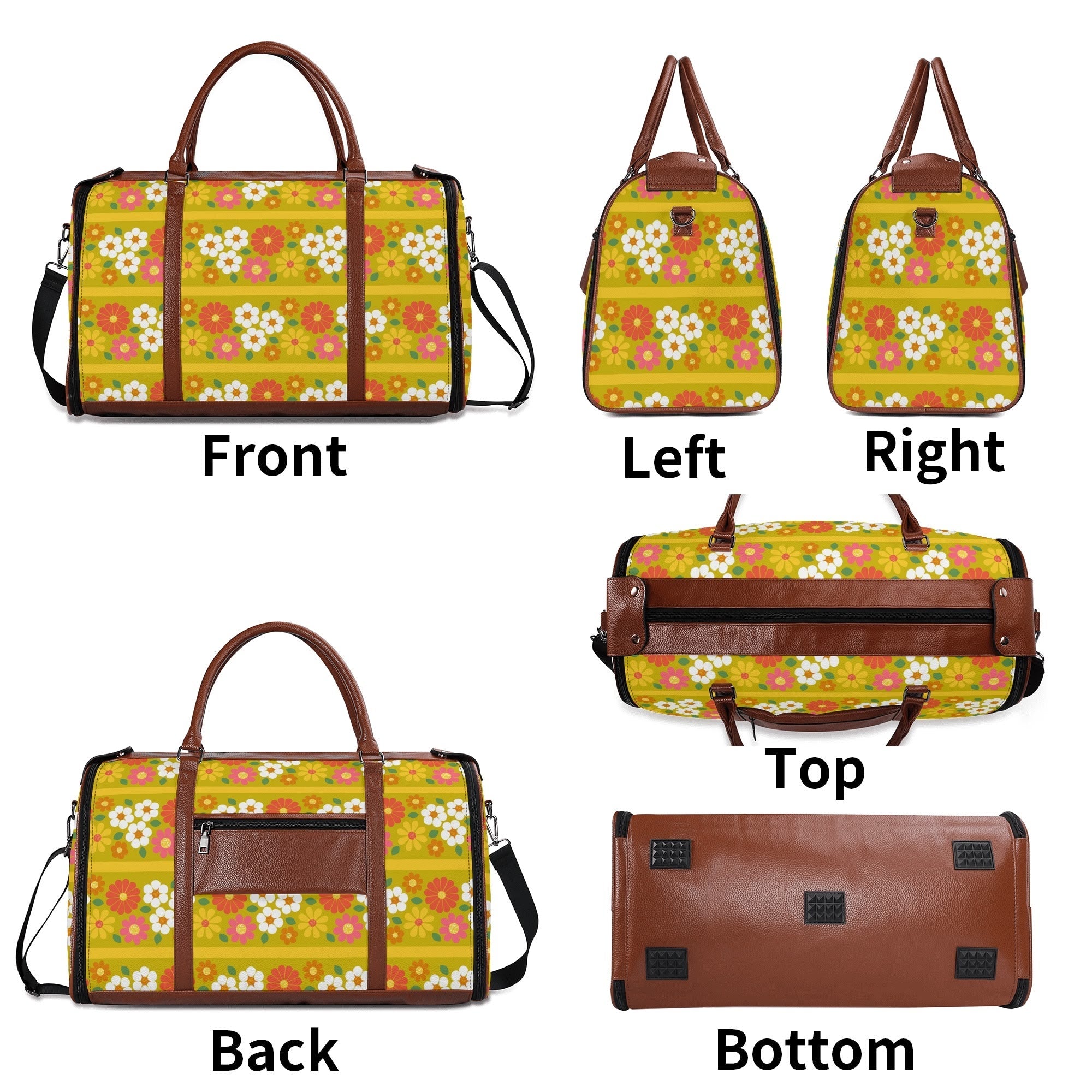 Kate McEnroe New York Groovy 70s Flower Power Duffel Bag, Retro Mod Daisy Travel Weekender, Vintage Hippie LuggageDuffel BagsNM646D6W - 1