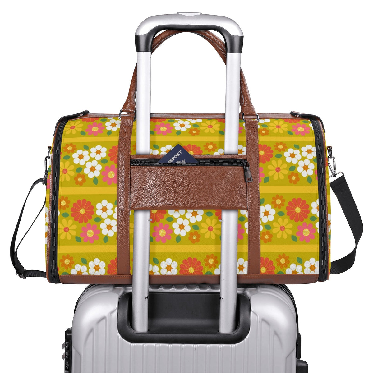 Kate McEnroe New York Groovy 70s Flower Power Duffel Bag, Retro Mod Daisy Travel Weekender, Vintage Hippie LuggageDuffel BagsNM646D6W - 1