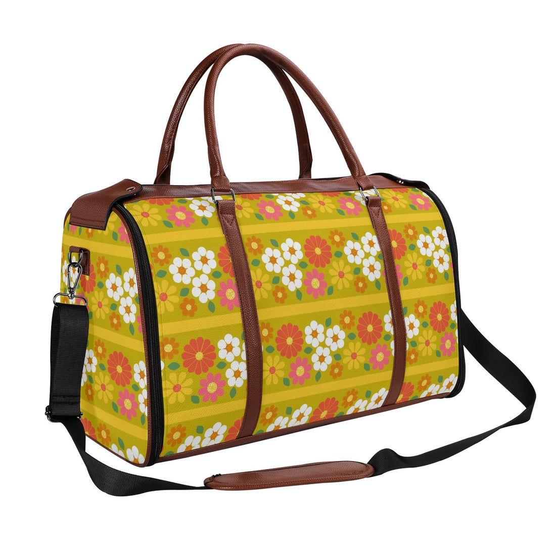 Kate McEnroe New York Groovy 70s Flower Power Duffel Bag, Retro Mod Daisy Travel Weekender, Vintage Hippie LuggageDuffel BagsNM646D6W - 1