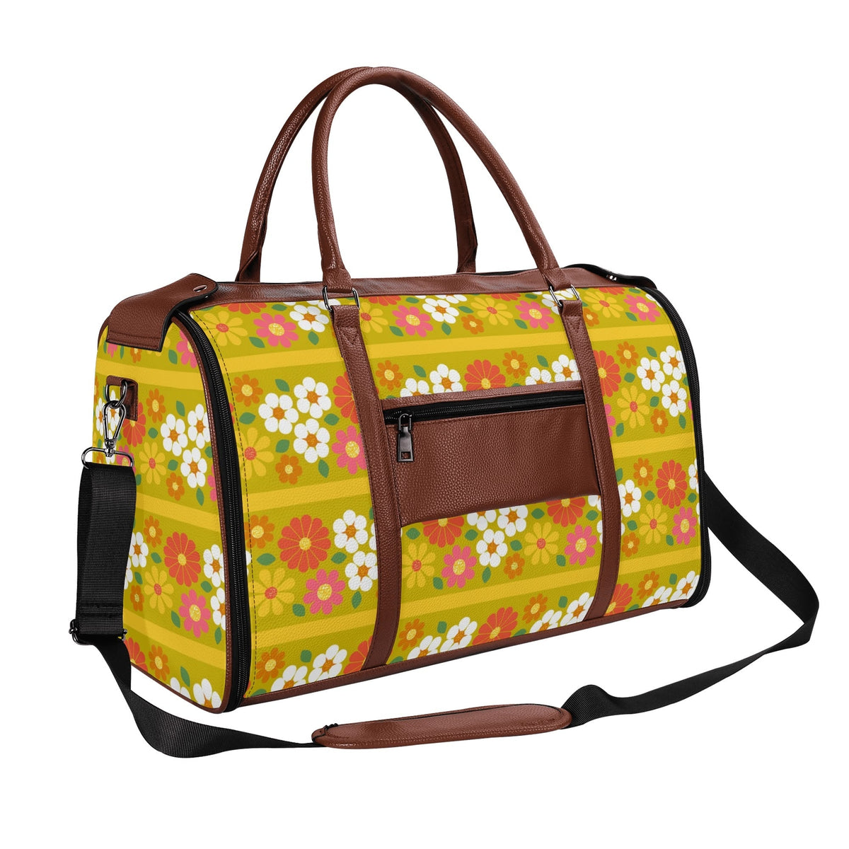 Kate McEnroe New York Groovy 70s Flower Power Duffel Bag, Retro Mod Daisy Travel Weekender, Vintage Hippie LuggageDuffel BagsNM646D6W - 1