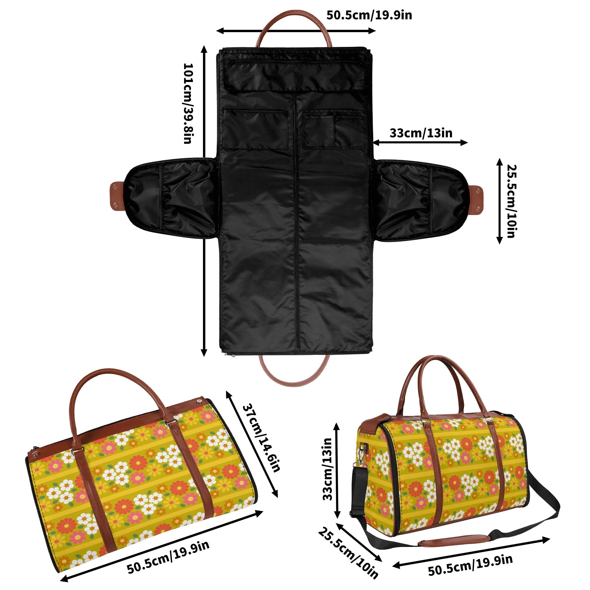 Kate McEnroe New York Groovy 70s Flower Power Duffel Bag, Retro Mod Daisy Travel Weekender, Vintage Hippie LuggageDuffel BagsNM646D6W - 1