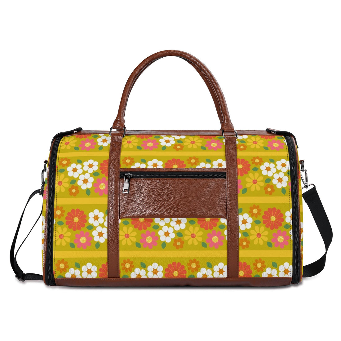 Kate McEnroe New York Groovy 70s Flower Power Duffel Bag, Retro Mod Daisy Travel Weekender, Vintage Hippie LuggageDuffel BagsNM646D6W - 1