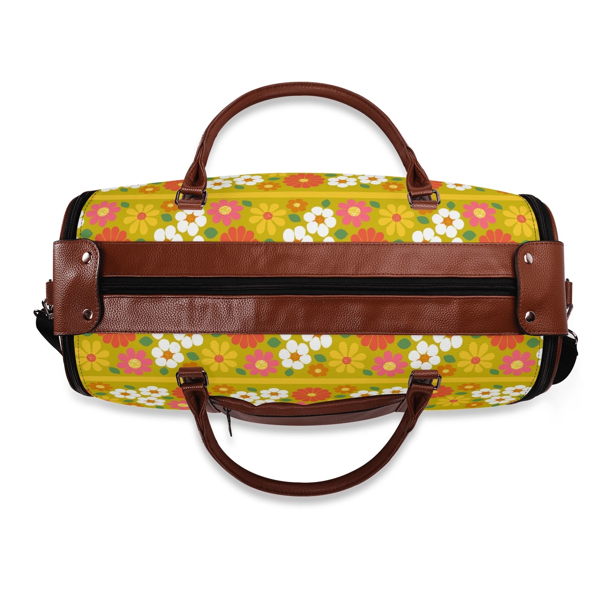Kate McEnroe New York Groovy 70s Flower Power Duffel Bag, Retro Mod Daisy Travel Weekender, Vintage Hippie LuggageDuffel BagsNM646D6W - 1