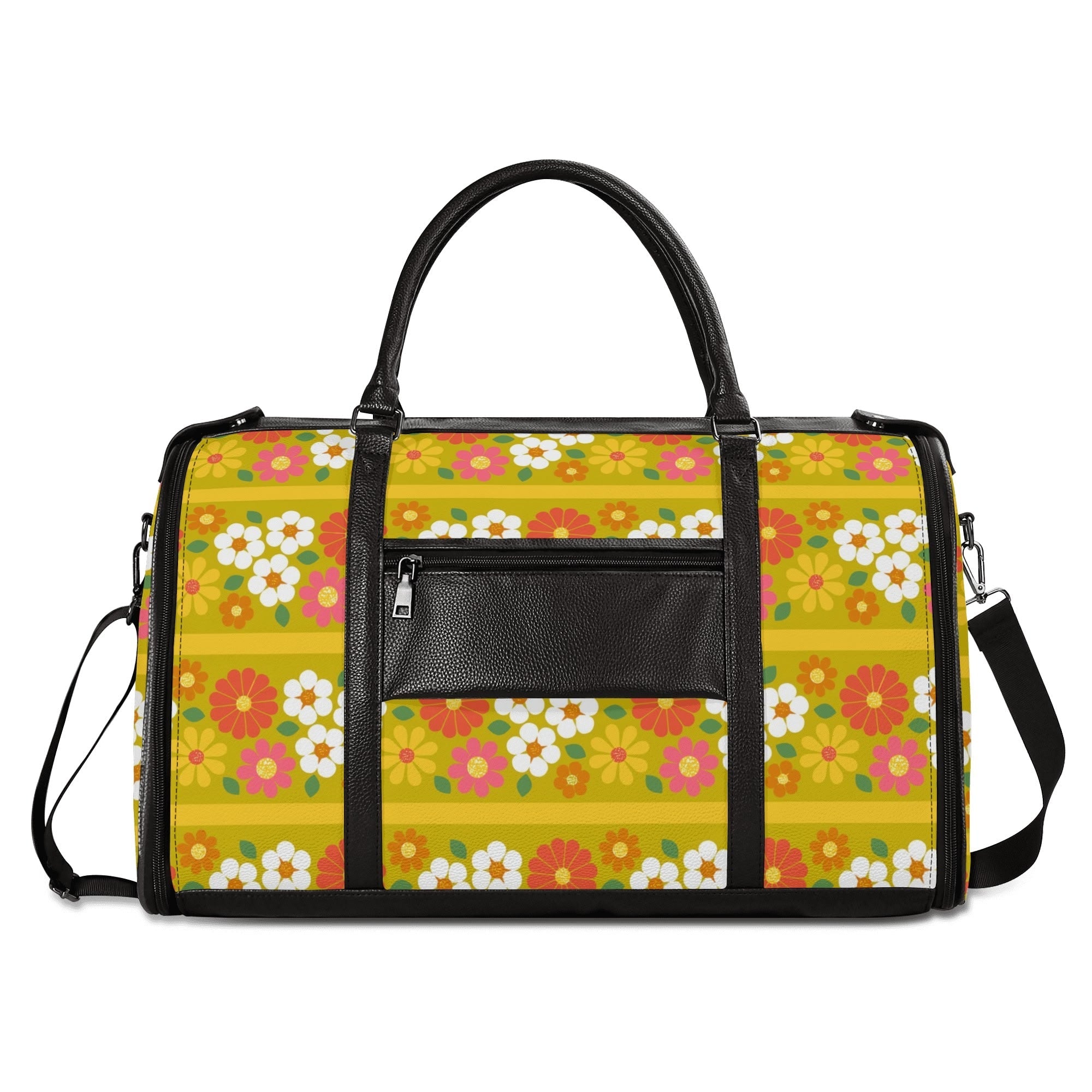 Kate McEnroe New York Groovy 70s Flower Power Duffel Bag, Retro Mod Daisy Travel Weekender, Vintage Hippie LuggageDuffel BagsNM646D6W - 2