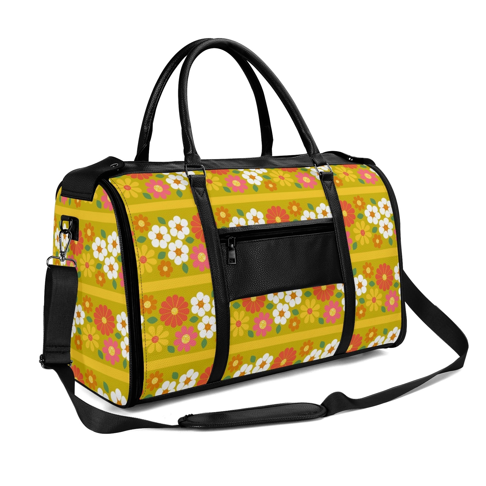 Kate McEnroe New York Groovy 70s Flower Power Duffel Bag, Retro Mod Daisy Travel Weekender, Vintage Hippie LuggageDuffel BagsNM646D6W - 2