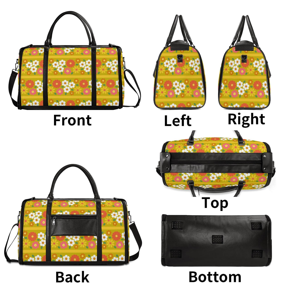 Kate McEnroe New York Groovy 70s Flower Power Duffel Bag, Retro Mod Daisy Travel Weekender, Vintage Hippie LuggageDuffel BagsNM646D6W - 2