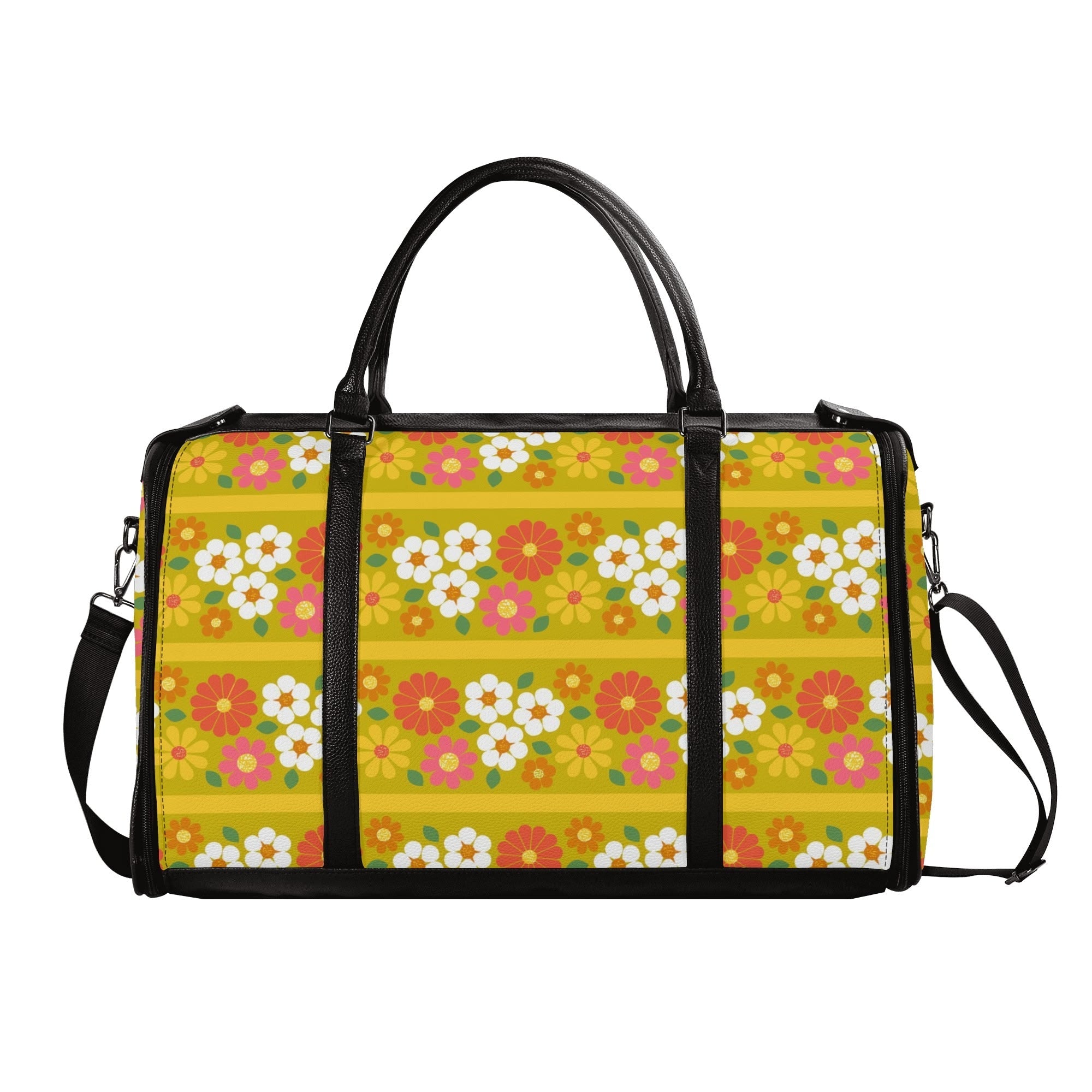 Kate McEnroe New York Groovy 70s Flower Power Duffel Bag, Retro Mod Daisy Travel Weekender, Vintage Hippie LuggageDuffel BagsNM646D6W - 2