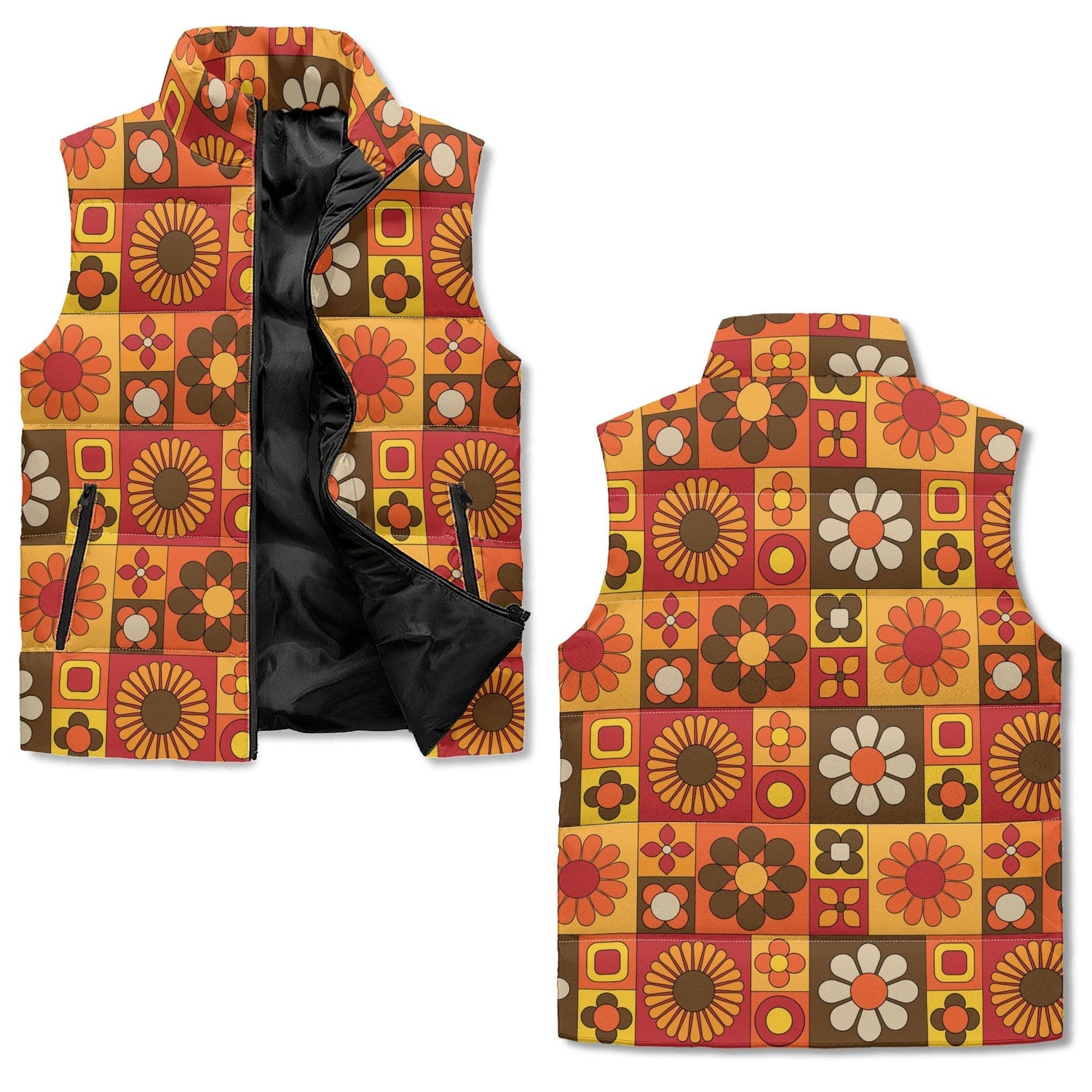 Kate McEnroe New York Groovy 70s Flower Power Mid Mod Retro Vintage Puffer VestPuffer VestsWQEGQ08W-1