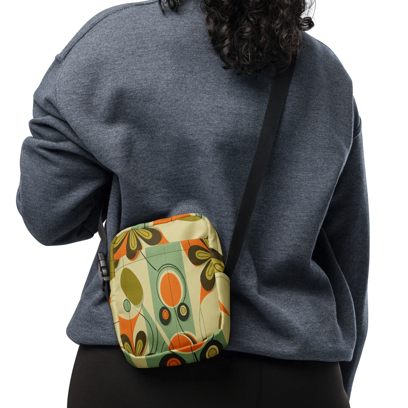 Kate McEnroe New York Groovy 70s Mod Floral Crossbody Bag, Retro Mid Century Modern Sling BagCrossbody Bags8641670_19256