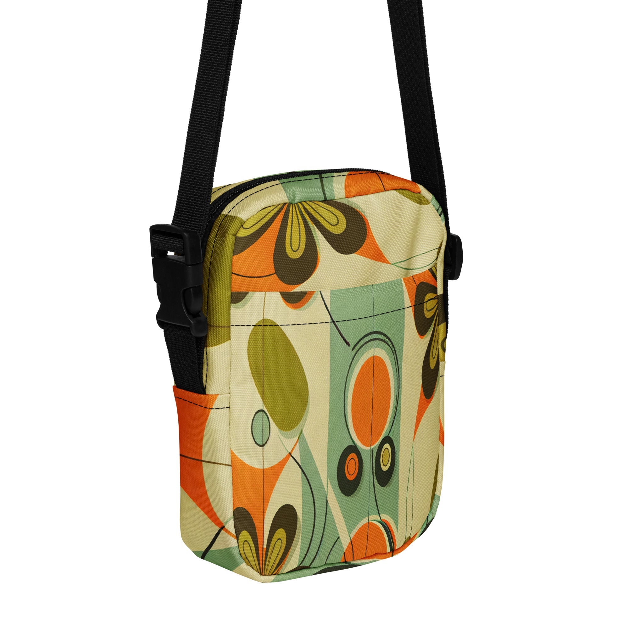Kate McEnroe New York Groovy 70s Mod Floral Crossbody Bag, Retro Mid Century Modern Sling BagCrossbody Bags8641670_19256