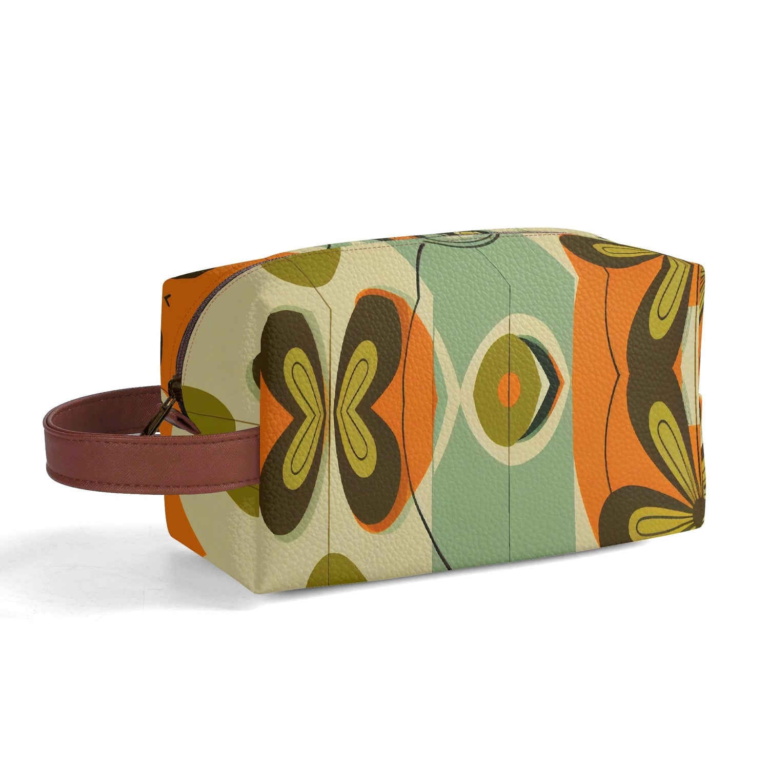 Kate McEnroe New York Groovy 70s Mod Floral Makeup Bag, Retro Mid Century Modern Dopp KitCosmetic &amp; Toiletry BagsWJ2D867W-1