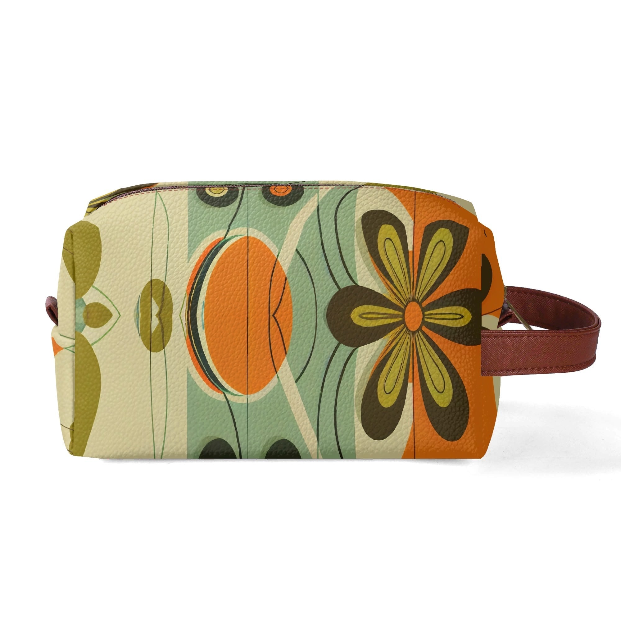 Kate McEnroe New York Groovy 70s Mod Floral Makeup Bag, Retro Mid Century Modern Dopp KitCosmetic &amp; Toiletry BagsWJ2D867W-1
