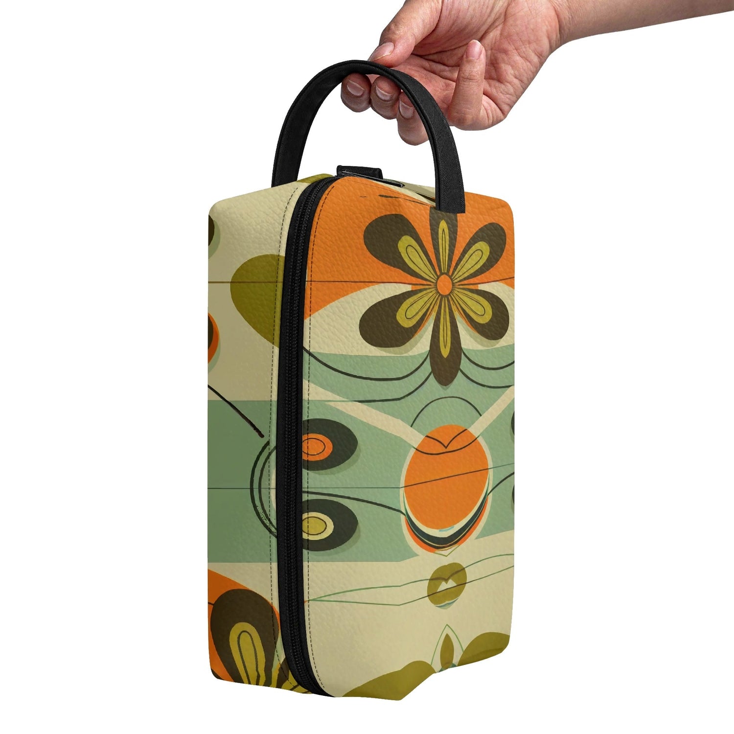 Kate McEnroe New York Groovy 70s Mod Floral Makeup Bag, Retro Mid Century Modern Dopp KitCosmetic &amp; Toiletry BagsWJ2D867W-2