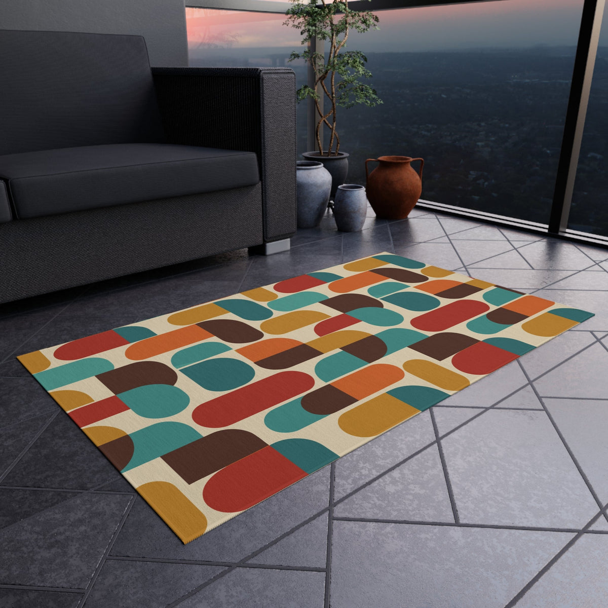 Kate McEnroe New York Groovy 70s Mod Geometric Mid Century Modern Outdoor Patio RugRugs26645213469644142460