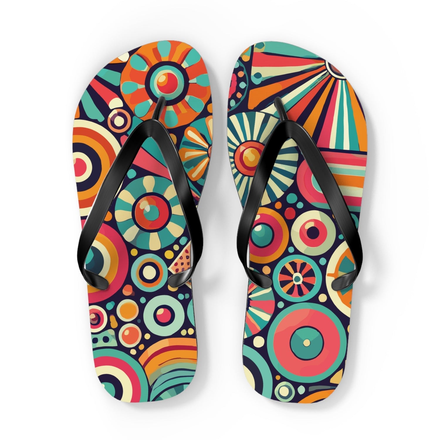 Kate McEnroe New York Groovy 70s Psychedelic Flip Flops, Retro Sunburst Beach SandalsFlip Flops33968940844774856177