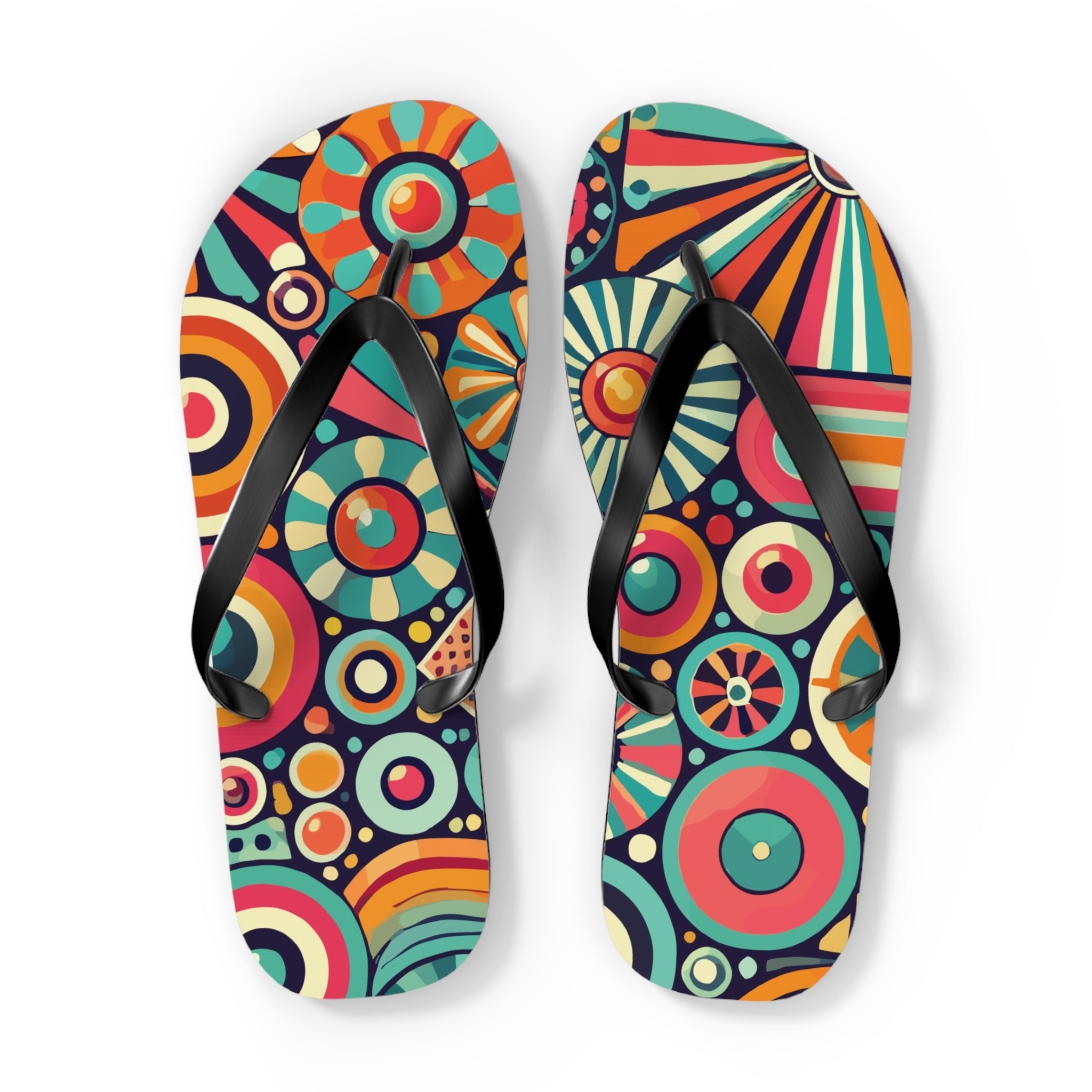 Kate McEnroe New York Groovy 70s Psychedelic Flip Flops, Retro Sunburst Beach SandalsFlip Flops33968940844774856177