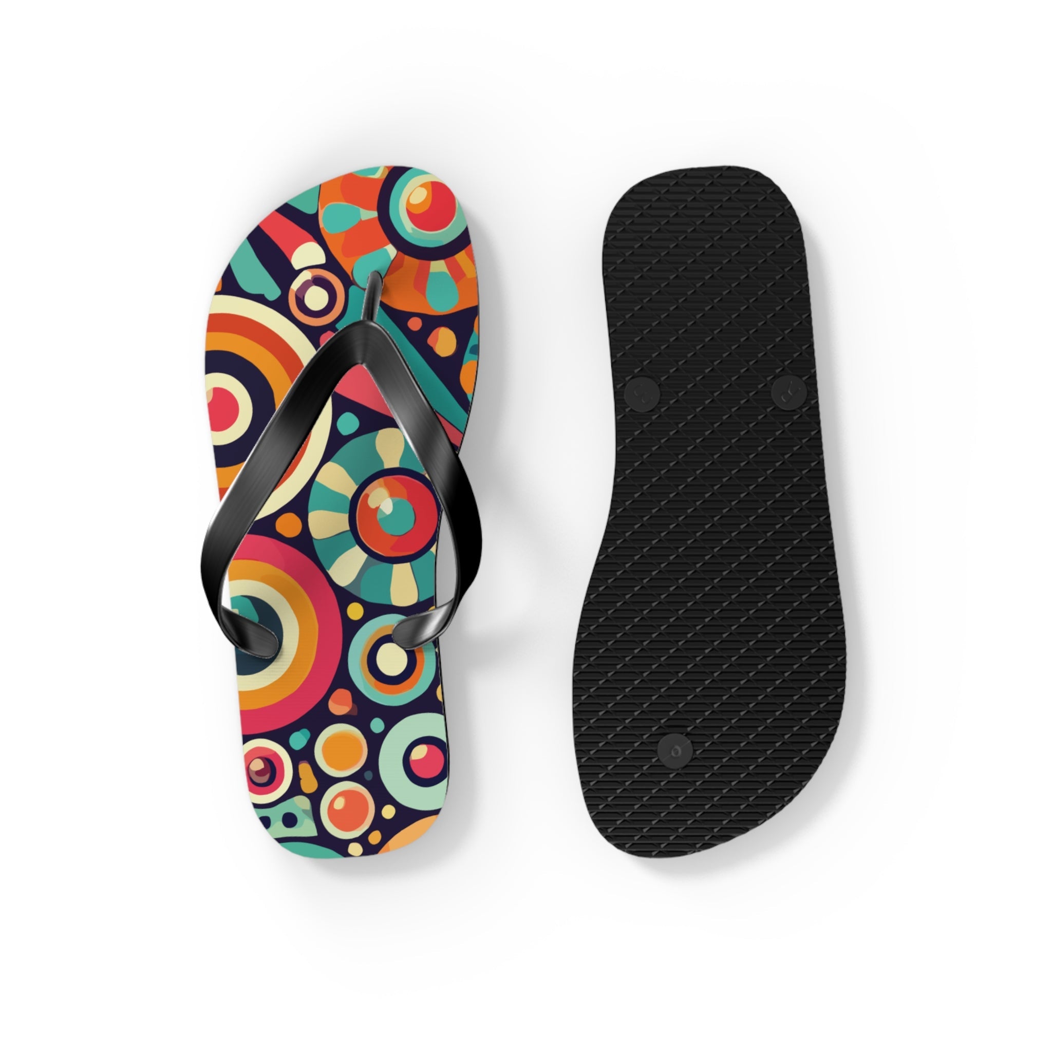 Kate McEnroe New York Groovy 70s Psychedelic Flip Flops, Retro Sunburst Beach SandalsFlip Flops33968940844774856177