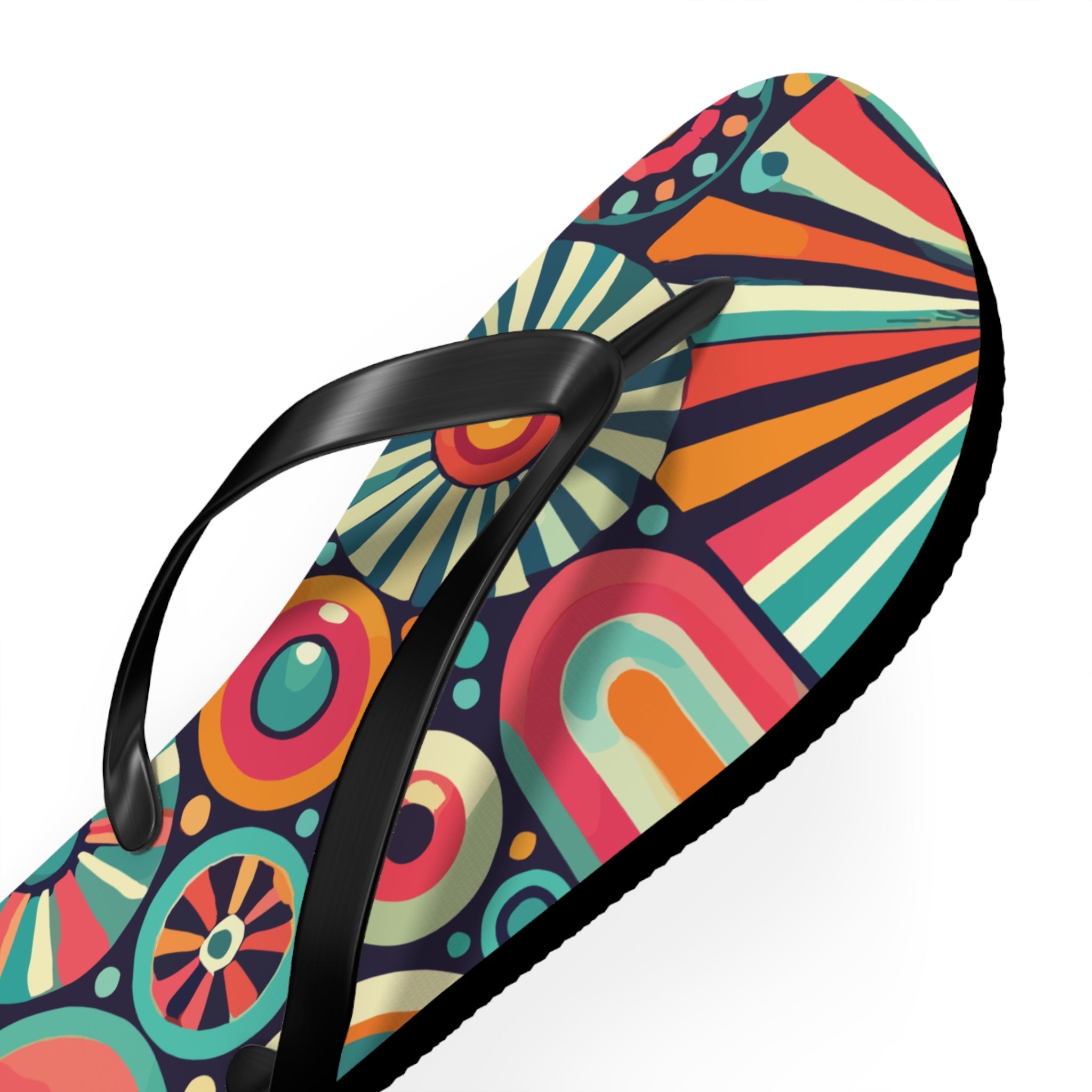 Kate McEnroe New York Groovy 70s Psychedelic Flip Flops, Retro Sunburst Beach SandalsFlip Flops33968940844774856177