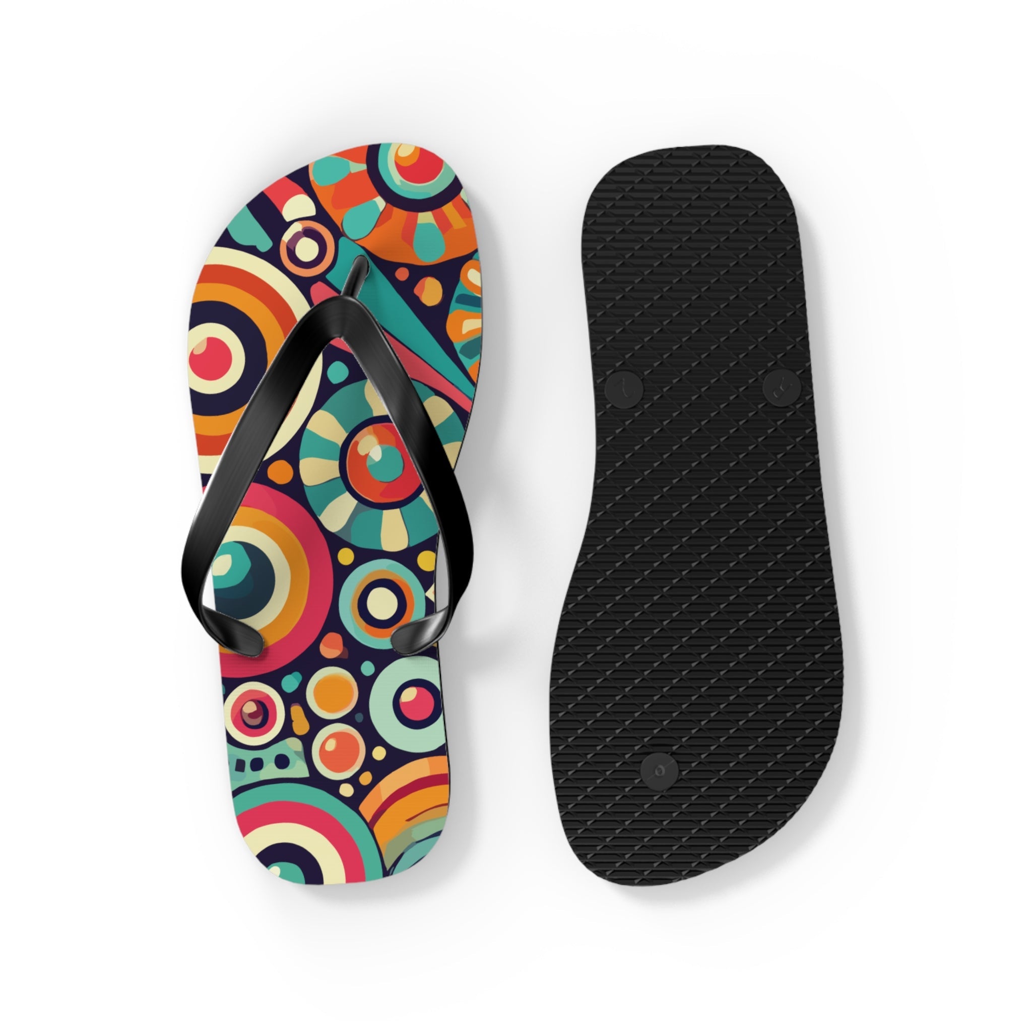 Kate McEnroe New York Groovy 70s Psychedelic Flip Flops, Retro Sunburst Beach SandalsFlip Flops33968940844774856177
