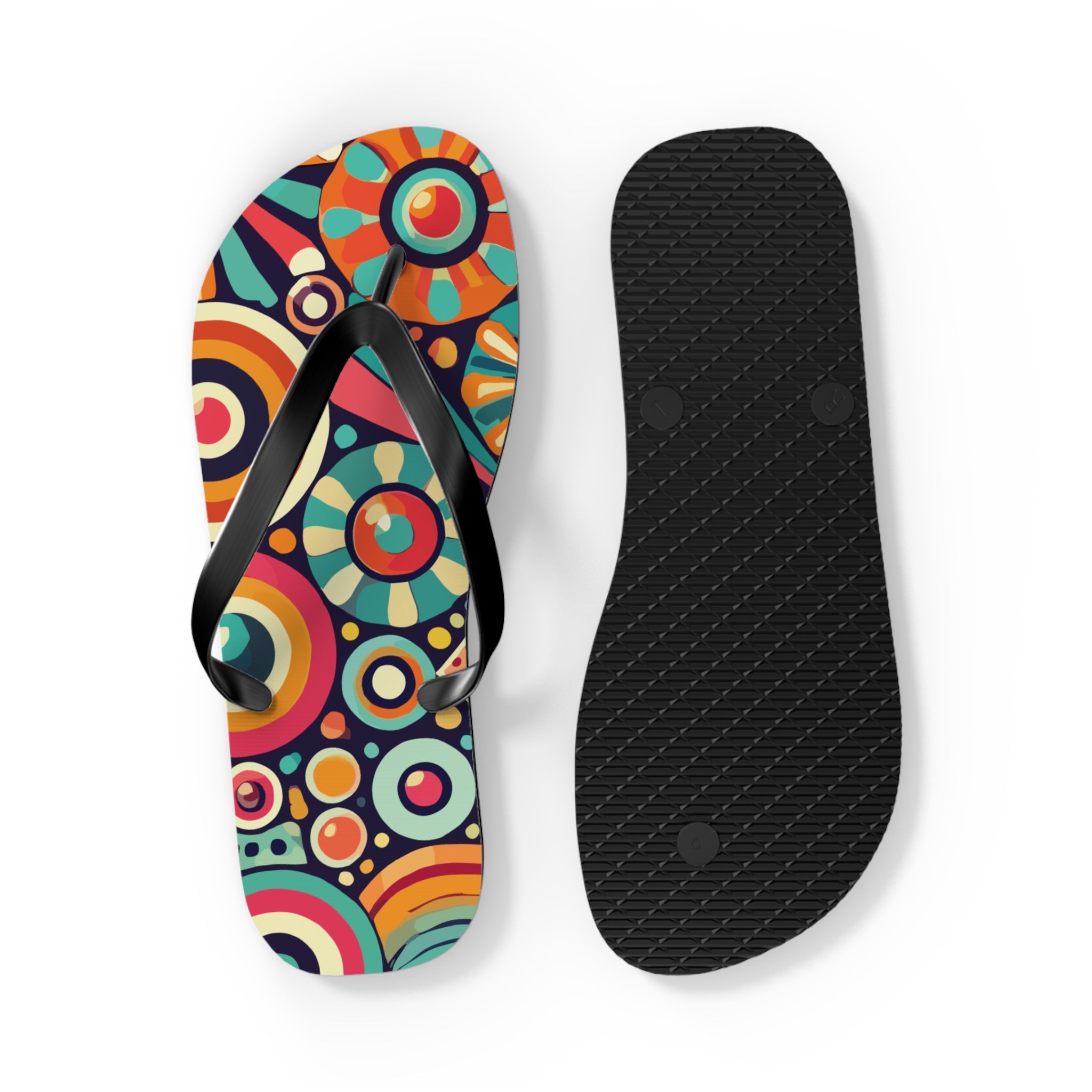 Kate McEnroe New York Groovy 70s Psychedelic Flip Flops, Retro Sunburst Beach SandalsFlip Flops33968940844774856177