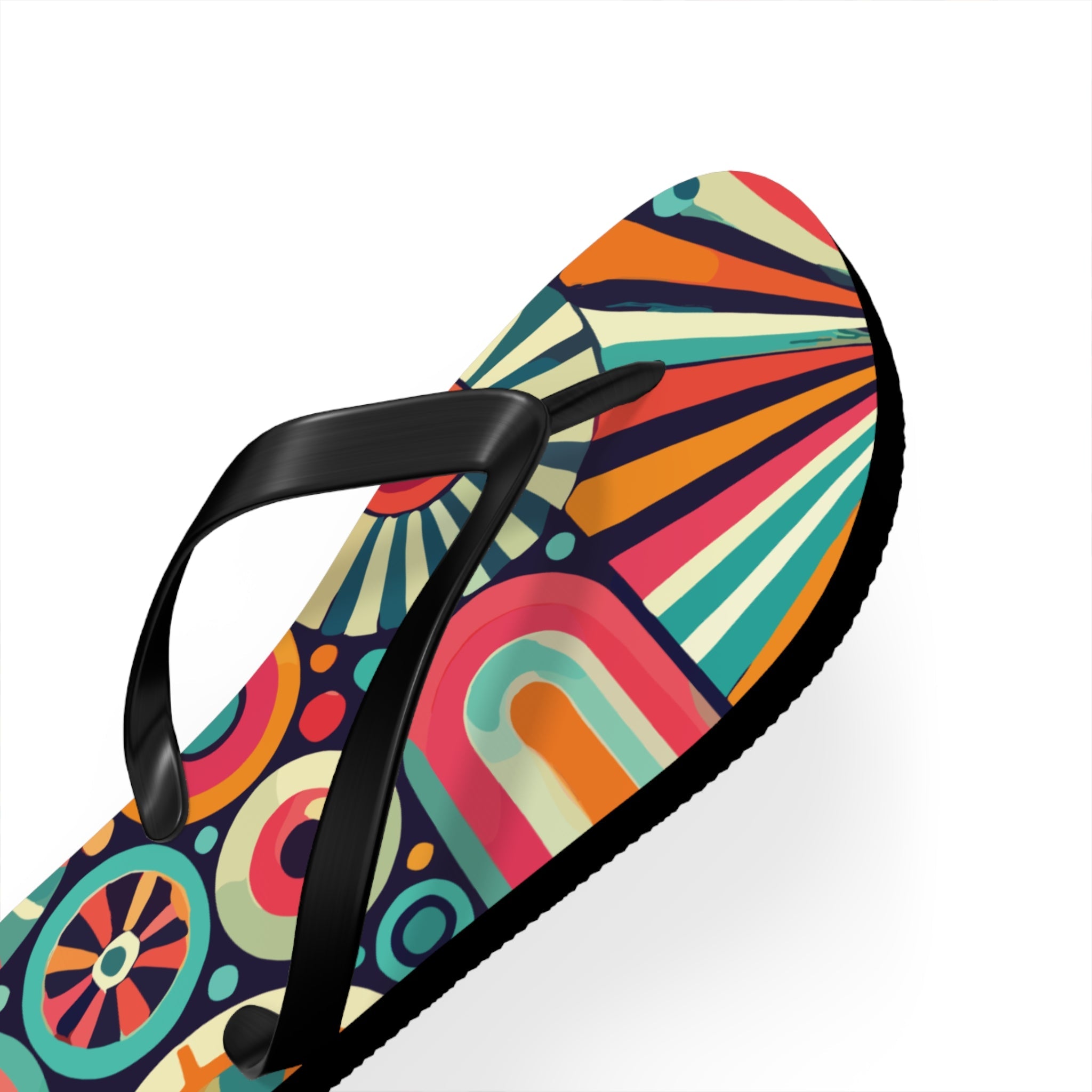 Kate McEnroe New York Groovy 70s Psychedelic Flip Flops, Retro Sunburst Beach SandalsFlip Flops33968940844774856177