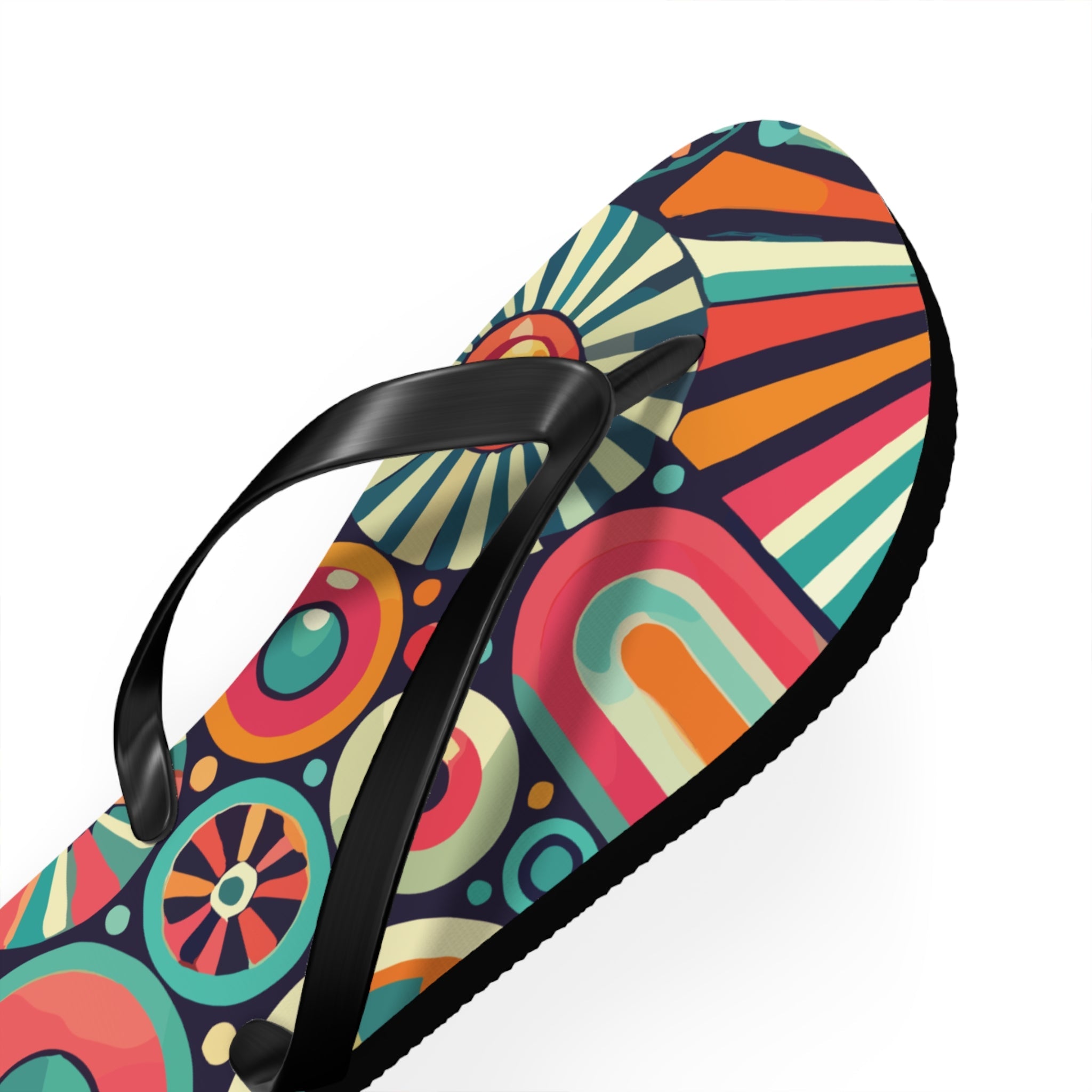 Kate McEnroe New York Groovy 70s Psychedelic Flip Flops, Retro Sunburst Beach SandalsFlip Flops33968940844774856177