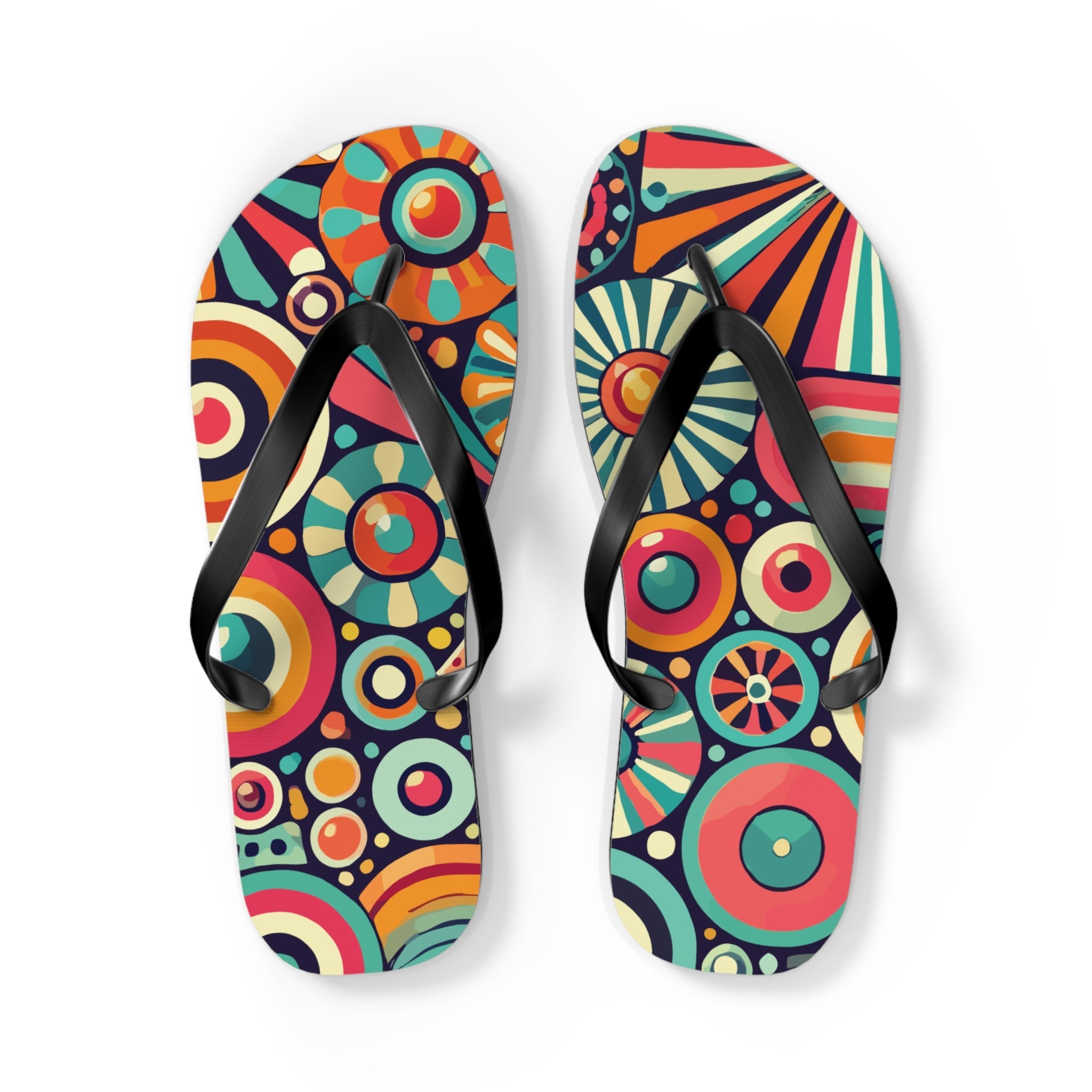 Kate McEnroe New York Groovy 70s Psychedelic Flip Flops, Retro Sunburst Beach SandalsFlip Flops33968940844774856177