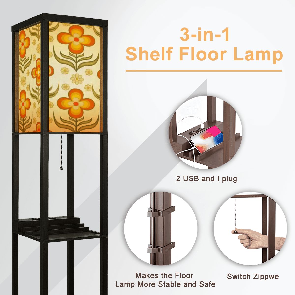 Kate McEnroe New York Groovy 70s Retro Floral Tower Lamp, Mid Century Modern Bookshelf LightLamp with ShelvesdylK4ayxzq