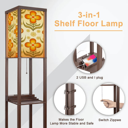 Kate McEnroe New York Groovy 70s Retro Floral Tower Lamp, Mid Century Modern Bookshelf LightLamp with ShelvesdylK4ayxzq