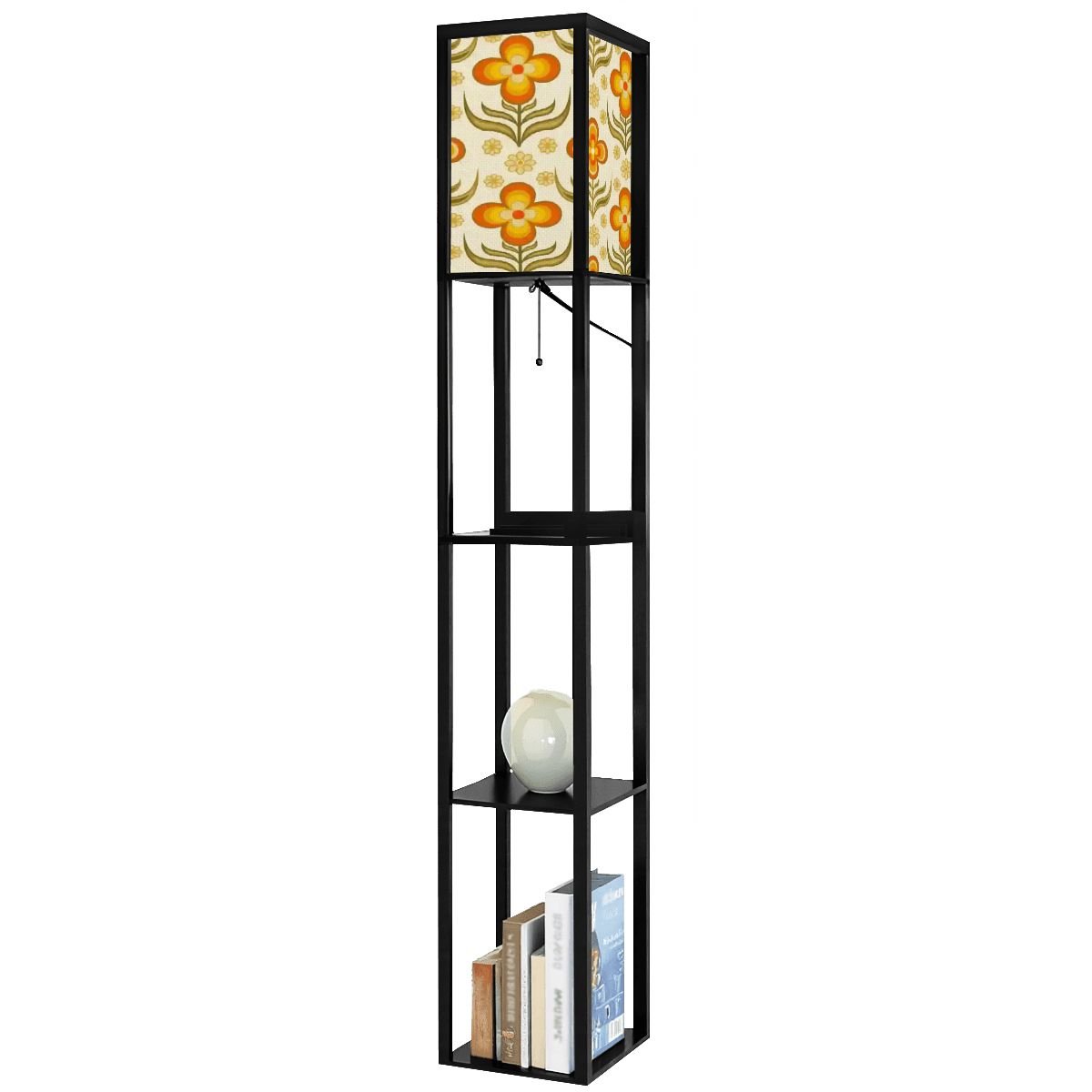 Kate McEnroe New York Groovy 70s Retro Floral Tower Lamp, Mid Century Modern Bookshelf LightLamp with ShelvesdylK4ayxzq