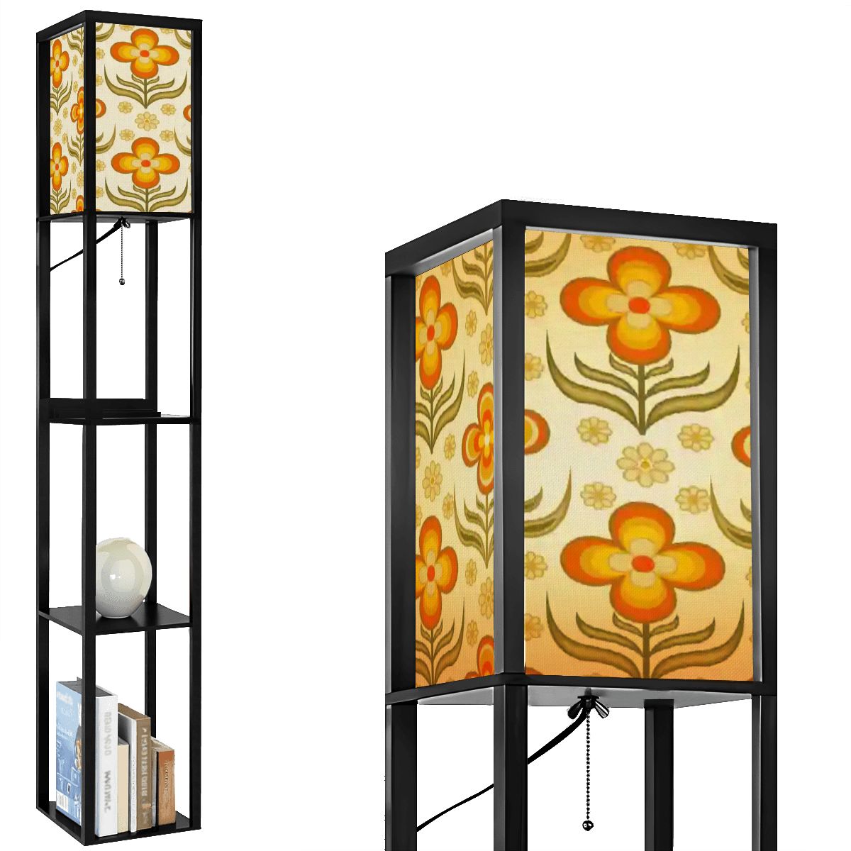 Kate McEnroe New York Groovy 70s Retro Floral Tower Lamp, Mid Century Modern Bookshelf LightLamp with ShelvesdylK4ayxzq