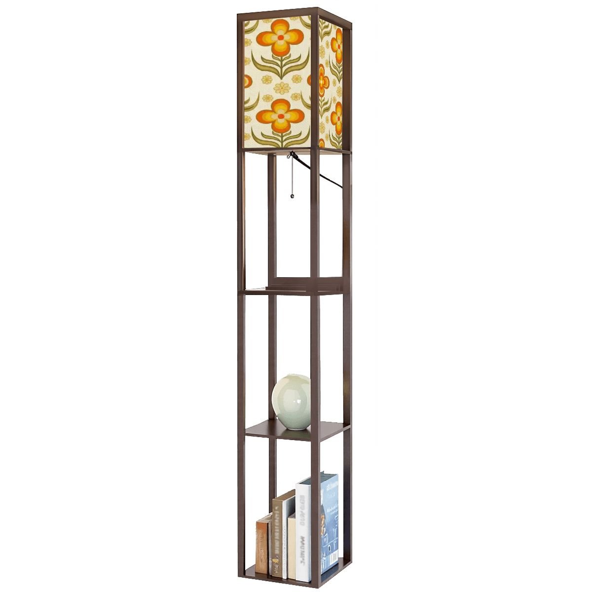 Kate McEnroe New York Groovy 70s Retro Floral Tower Lamp, Mid Century Modern Bookshelf LightLamp with ShelvesdylK4ayxzq