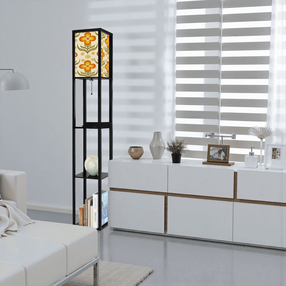 Kate McEnroe New York Groovy 70s Retro Floral Tower Lamp, Mid Century Modern Bookshelf LightLamp with ShelvesdylK4ayxzq