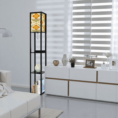 Kate McEnroe New York Groovy 70s Retro Floral Tower Lamp, Mid Century Modern Bookshelf LightLamp with ShelvesdylK4ayxzq