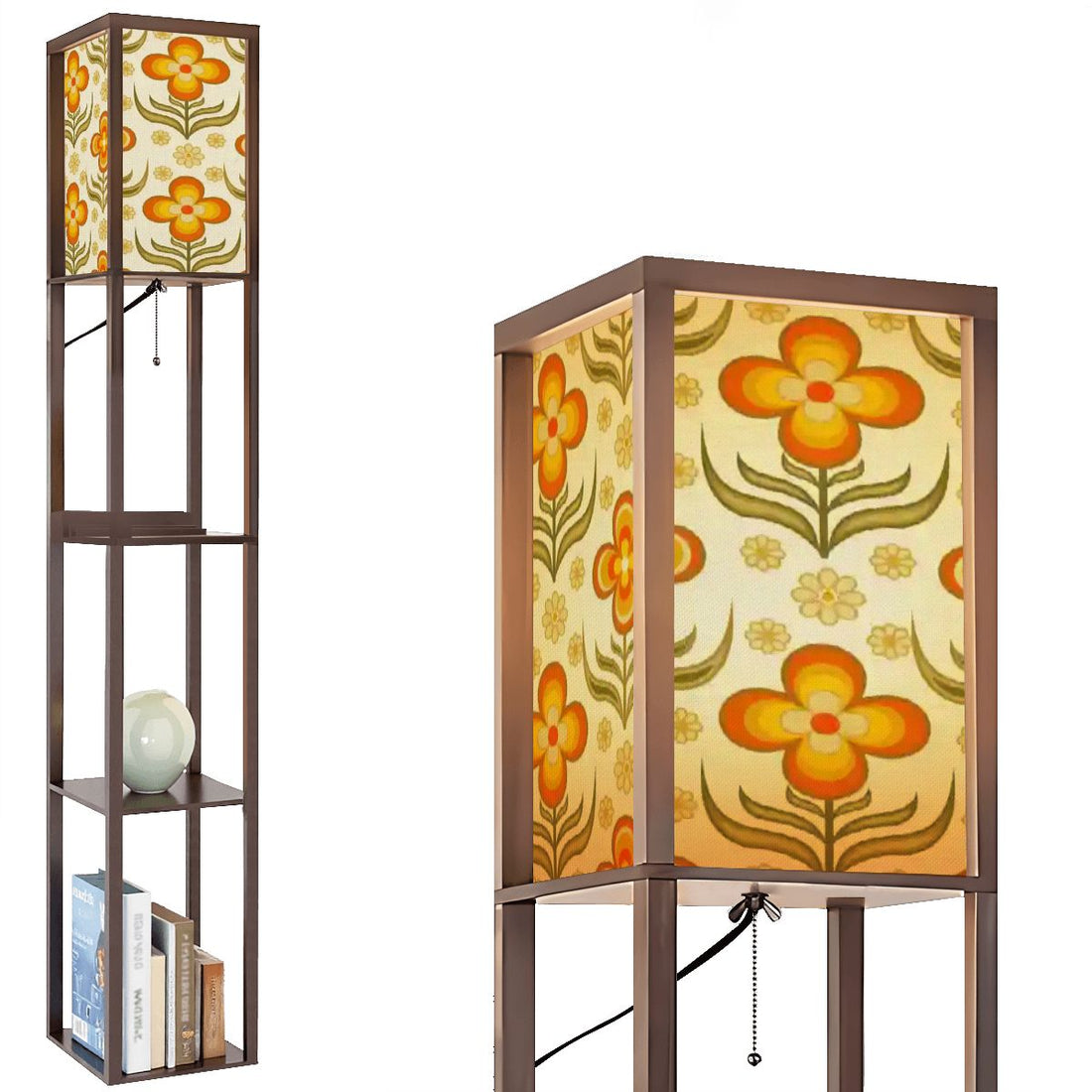 Kate McEnroe New York Groovy 70s Retro Floral Tower Lamp, Mid Century Modern Bookshelf LightLamp with ShelvesrADGLLRI6M