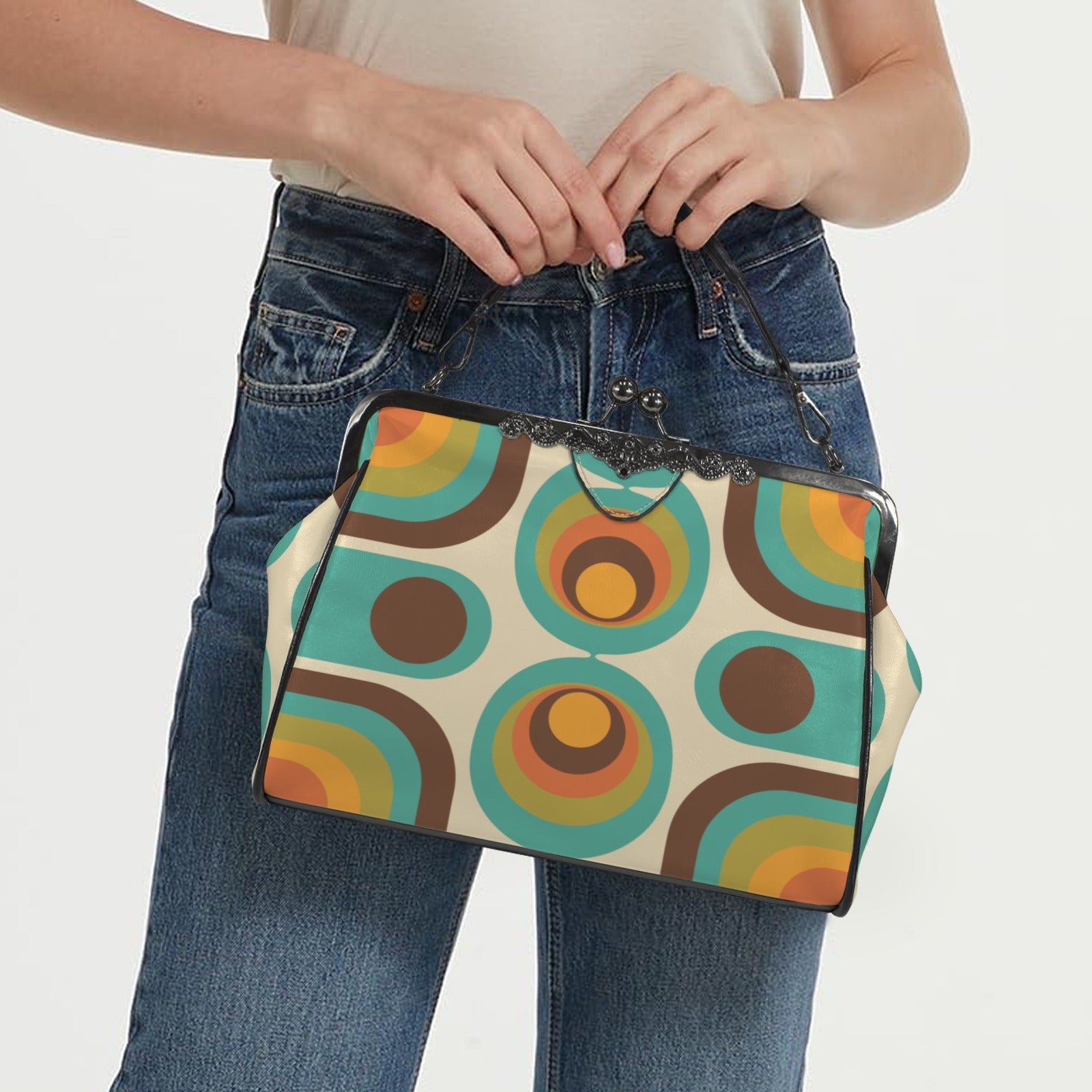 Kate McEnroe New York Groovy 70s Retro Mid Century Modern Kiss Lock PurseCrossbody BagsD3395286