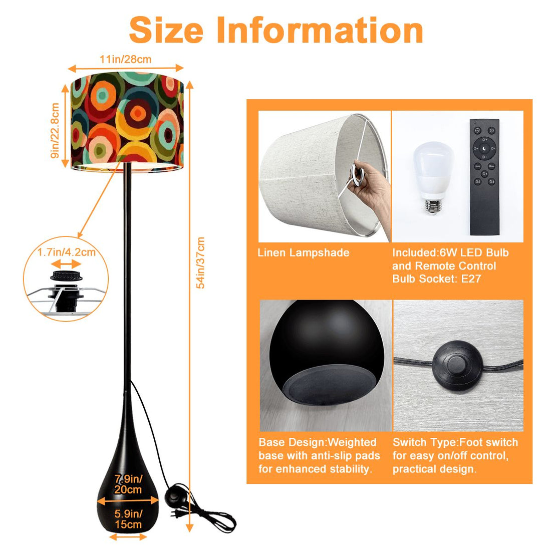 Kate McEnroe New York Groovy 70s Retro Vintage Orbs Teardrop Floor Lamp, Mid Century Modern Accent LightFloor LampsNTA18nvhkp