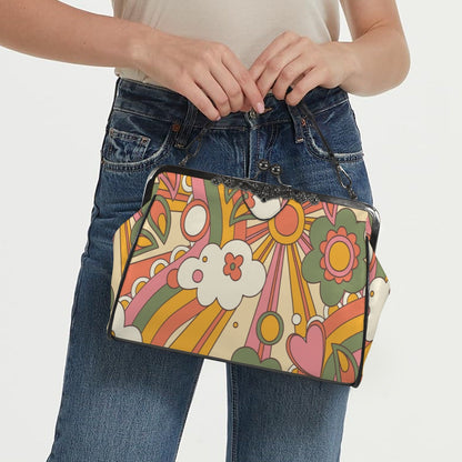 Kate McEnroe New York Groovy 70s Sunshine Floral Kisslock Purse, Retro Mod Psychedelic CrossbodyCrossbody BagsD3185465
