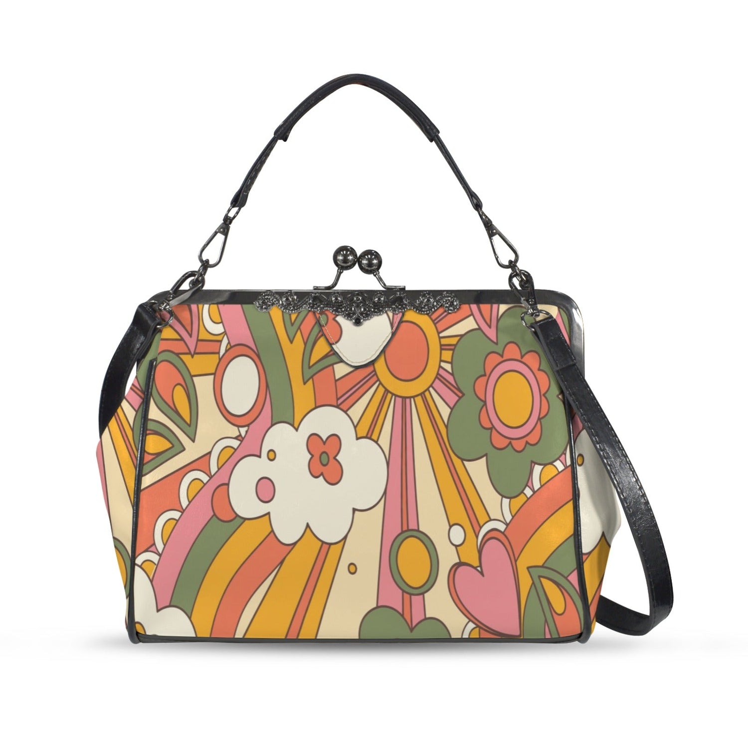 Kate McEnroe New York Groovy 70s Sunshine Floral Kisslock Purse, Retro Mod Psychedelic CrossbodyCrossbody BagsD3185465