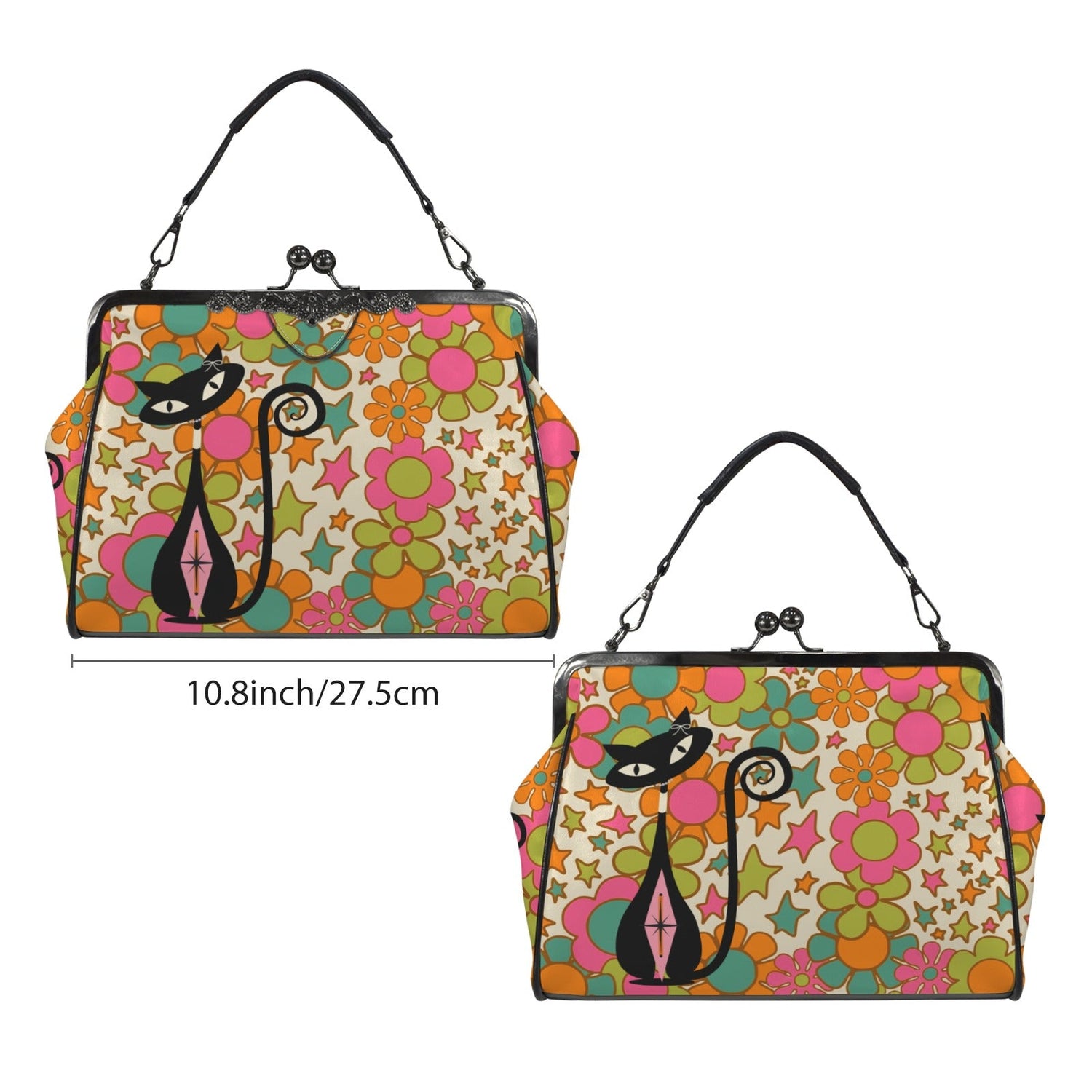 Kate McEnroe New York Groovy Atomic Cat 70s Retro Hippie Kiss Lock Crossbody BagCrossbody BagsD3279730